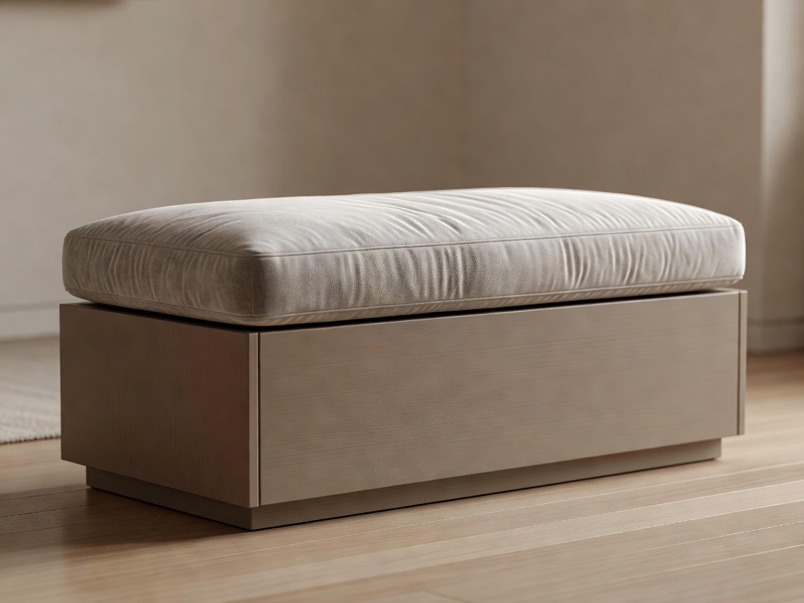 Soft-lit 3D render of a storage bench with a lift-up seat and organized interior